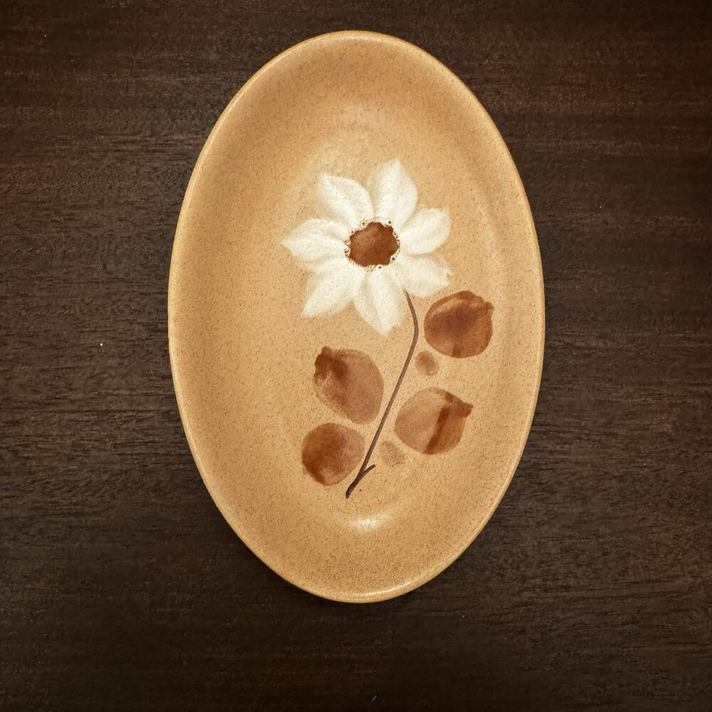 Moulins des Loups MDL Handmade Vintage‎ French Stoneware Oval Dish White Flower